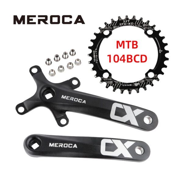 MEROCA-platos y bielas para bicicleta de montaña, con orificio cuadrado, 104BCD, aleación de aluminio de 170mm, cadena de dientes ancha y estrecha, 32T/34T/36/38/40T/42T