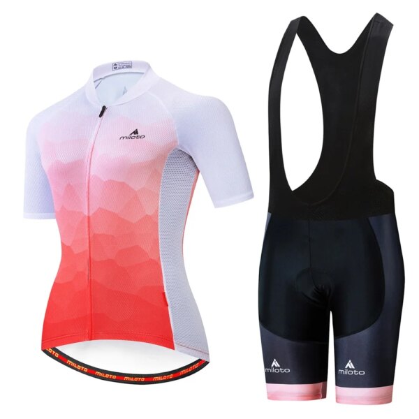 MILOTO 2020 Pro verano mujer ciclismo Jersey conjunto de manga corta pantalones cortos con tirantes de ciclismo transpirables traje ropa de bicicleta ropa con almohadilla de Gel