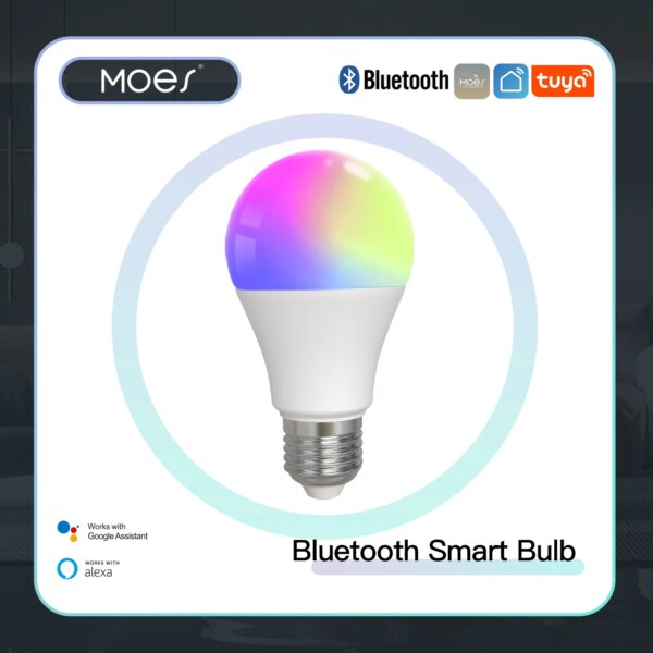 MOES-bombilla Led inteligente con Bluetooth, lámpara de luz regulable, 9W, E27, TUYA, Color de luz de fiesta, atenuador ajustable, voz de Google Alexa