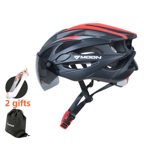 Casco de bicicleta MOON, casco de bicicleta de montaña ligero certificado con gafas magnéticas desmontables de 3 piezas para hombres y mujeres