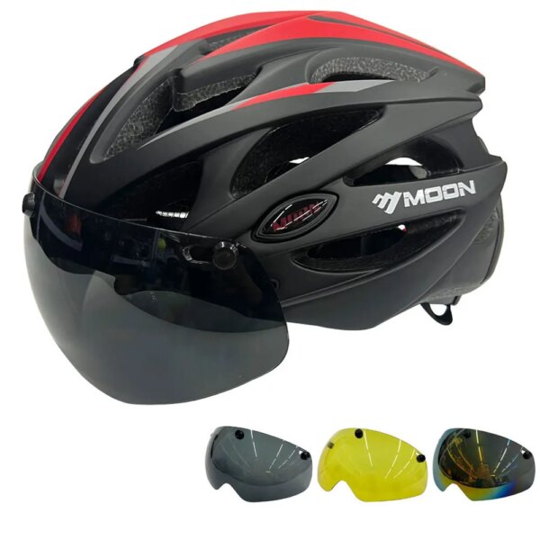 Casco de ciclismo MOON moldeado integralmente, casco de bicicleta ultraligero de carreras para hombres y mujeres, casco de motocicleta con gafas magnéticas