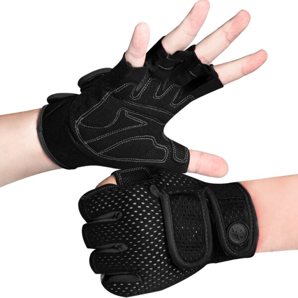 MOREOK Guantes de gimnasio para entrenamiento para hombres y mujeres, almohadillas SBR de 3 mm, soporte para muñeca de medio dedo, guantes de ejercicio para entrenamiento, dominadas, remo