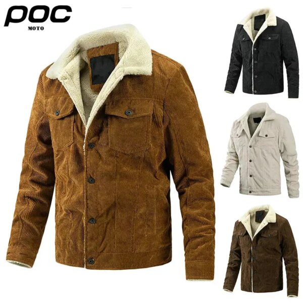 MOTO POC-Chaqueta de ciclismo para hombre, abrigo de pana con solapa, chaquetas gruesas con cuello de lana polar, abrigos cálidos de moda Retro, invierno