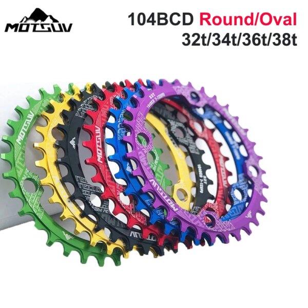 MOTSUV 104BCD plato ancho estrecho redondo MTB bicicleta de montaña bicicleta 104BCD rueda dentada 32T 34T 36T 38T piezas de placa de dientes de bielas