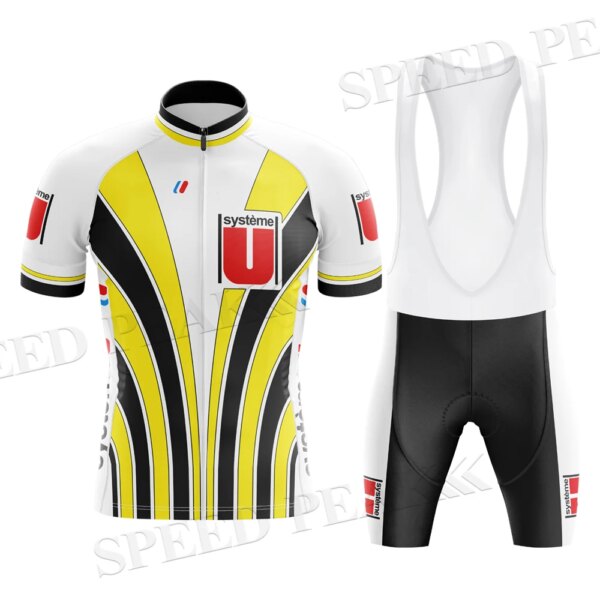 Conjuntos de Maillot de ciclismo Retro para hombre, ropa de bicicleta, Jersey de ciclismo, pantalones de Lycra de manga corta, Jersey suave, venta directa de fábrica de triatlón