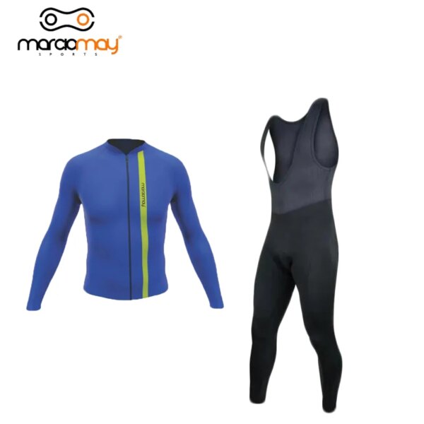 Marciomay Conjunto de Jersey de Ciclismo azul para hombre, manga larga, transpirable, de secado rápido, Maillot MTB, Ciclismo, bicicleta de carretera, ropa deportiva