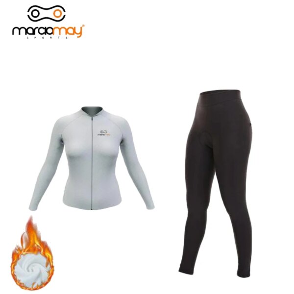 Marciomay-Conjunto de Jersey de Ciclismo térmico de lana para mujer, Jersey blanco transpirable para Ciclismo de montaña, Maillot, ropa deportiva para Ciclismo