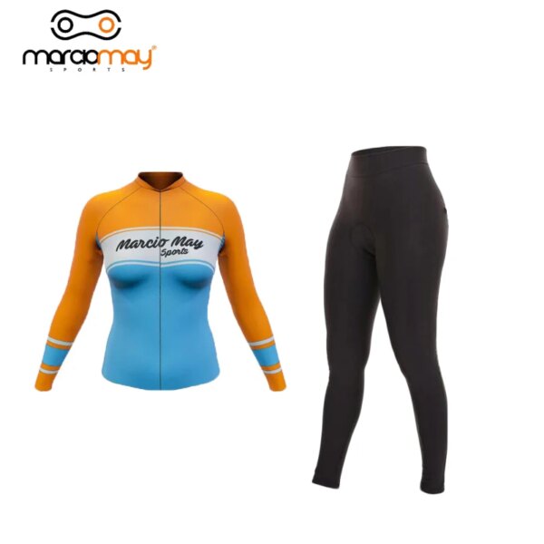 Marciomay-Conjunto de Jersey de ciclismo de manga larga para mujer, camiseta transpirable para bicicleta de montaña y carretera, ropa deportiva de secado rápido, color azul