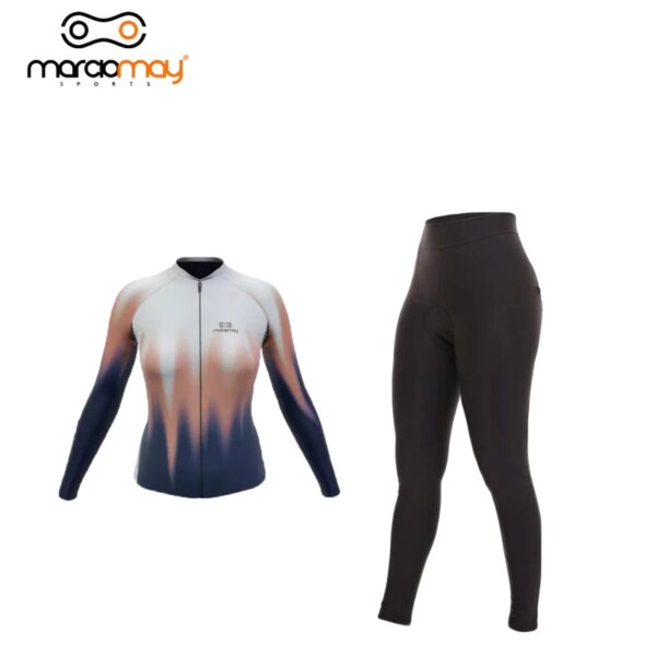 Marciomay-Conjunto de Jersey de ciclismo de manga larga para mujer, camiseta transpirable de secado rápido, ropa de Ciclismo de Carretera de montaña, color blanco