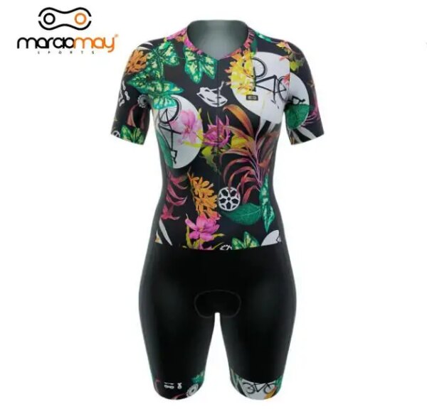 Marciomay Conjunto de Jersey de Ciclismo de Manga Corta Negro para Mujer Ropa de Ciclismo Anti-UV de Verano Ropa de Bicicleta de montaña de Secado rápido