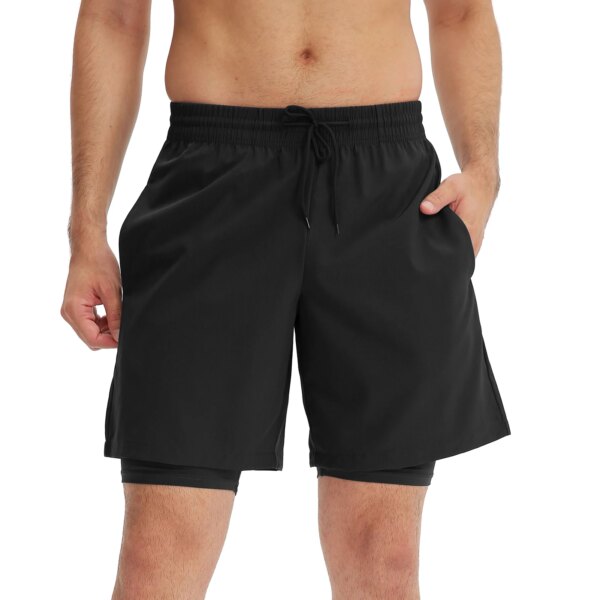 Pantalones cortos 2 en 1 para correr para hombre, pantalones cortos para correr, gimnasio, entrenamiento físico, Pantalones cortos de playa de secado rápido, ropa de deporte y entrenamiento de verano para hombre