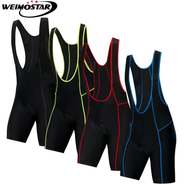 Pantalones cortos con pechera para bicicleta para hombre, pantalones cortos con pechera para ciclismo de verano, pantalones cortos acolchados 3D para bicicleta de montaña, pantalones cortos con pechera de gel Coolmax, color negro