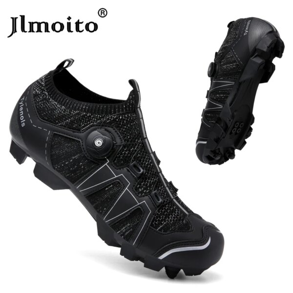 Zapatos de Ciclismo negros para hombre, zapatillas de deporte MTB con autosujeción para invierno, botas de carreras profesionales para Ciclismo