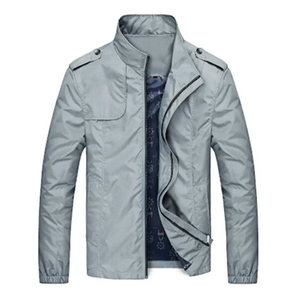 Abrigo informal para hombre, Color sólido, cuello levantado, abrigo superior, dos bolsillos, cierre de cremallera, chaqueta Bomber para primavera y otoño