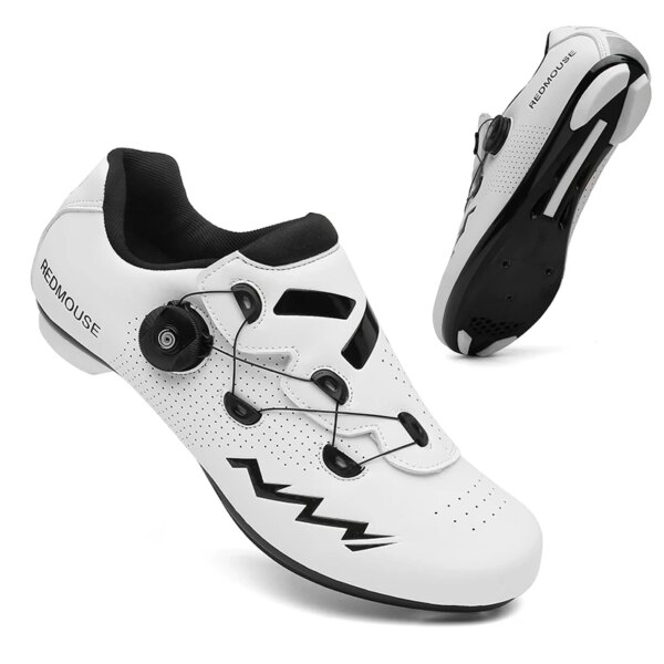 Zapatos de ciclismo para hombre y mujer, zapatillas de ciclismo todoterreno, antideslizantes con autosujeción para triatlón, zapatos de carreras con hebilla plana