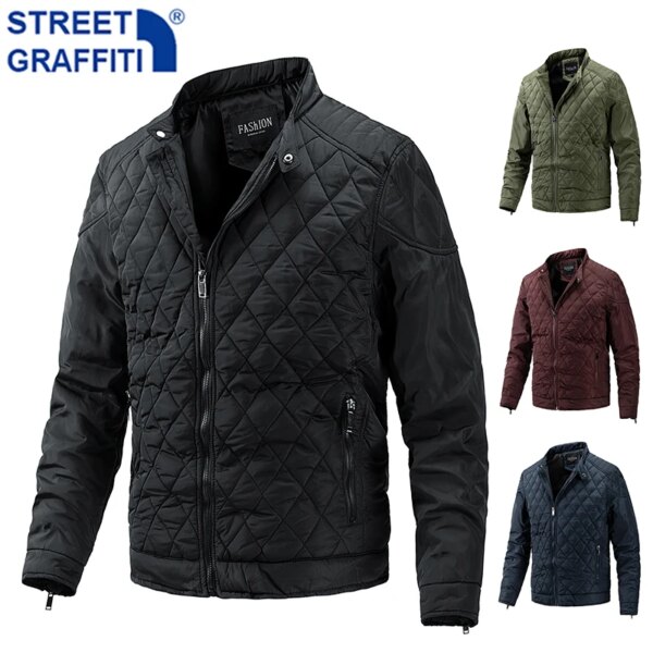 Chaqueta de moda para hombre, cortavientos con Motor cálido de otoño, chaqueta ajustada con rejilla, abrigo informal de invierno para hombre, prendas de vestir, chaquetas gruesas, Parkas para hombre