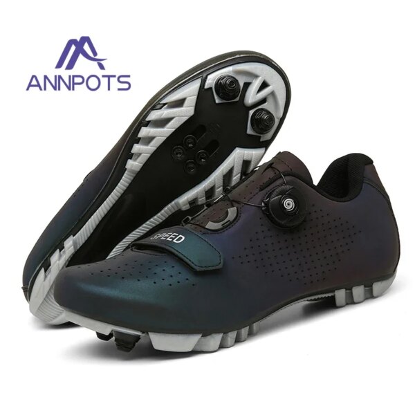 Zapatos de bicicleta de montaña para hombre, zapatillas de bicicleta con bloqueo automático SPD, zapatillas de deporte de velocidad plana para mujer, zapatillas de ciclismo de carretera ultraligeras, zapatos MTB