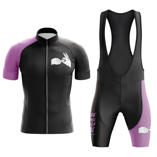 Conjunto de Jersey de ciclismo de manga corta para hombre, ropa de bicicleta española, pantalones cortos con pechera, almohadilla transpirable de Gel, Kit de bicicleta de triatlón MTB