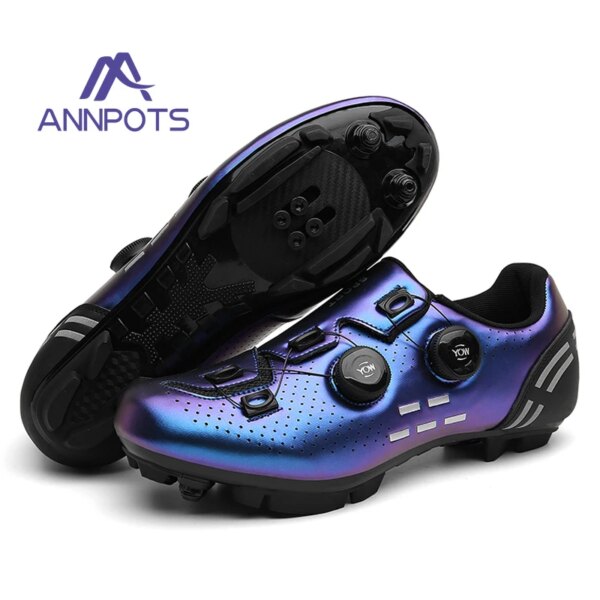 Zapatillas de bicicleta de carretera de velocidad para hombre, zapatos planos de carbono para ciclismo, tacos MTB, zapatos para bicicleta de montaña para mujer, pedales SPD, calzado para ciclismo de carreras