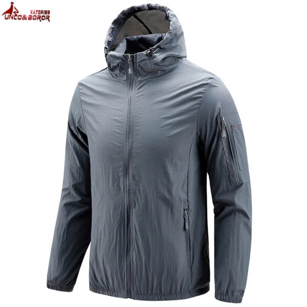 Chaquetas de verano con bolsillos con cremallera para hombre, protección solar UV, abrigos de piel, cortavientos ultraligero transpirable, para senderismo y pesca con capucha