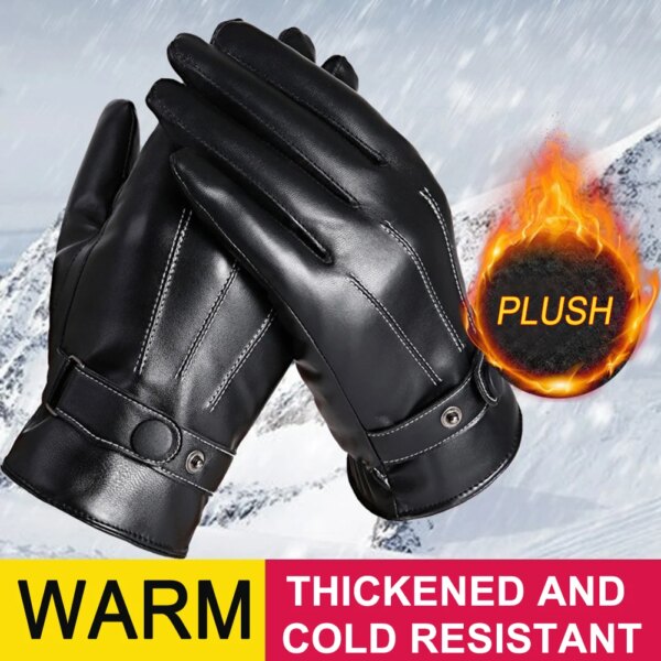 Guantes de moto gruesos para hombre, guantes de cuero PU para pantalla táctil, guantes gruesos de lana para montar en invierno, impermeables y resistentes al viento