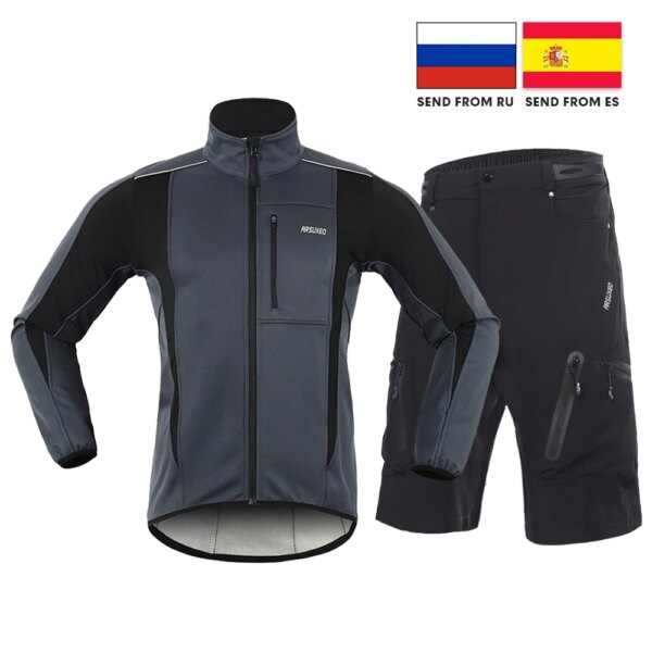 Chaqueta térmica de invierno para ciclismo para hombre, conjunto de pantalones cortos de ciclismo, resistente al viento, impermeable, cálida chaqueta para bicicleta, pantalones MTB, traje para bicicleta ES/RU