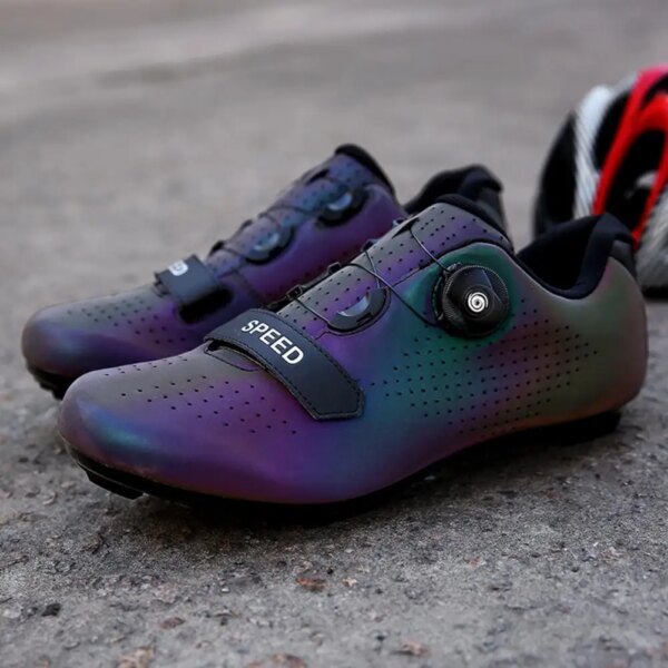 Zapatos de ciclismo MTB para hombre y mujer, zapatos giratorios con tacos reflectantes, transpirables, antideslizantes, con base dura, zapatos de ciclismo de carreras para hombre