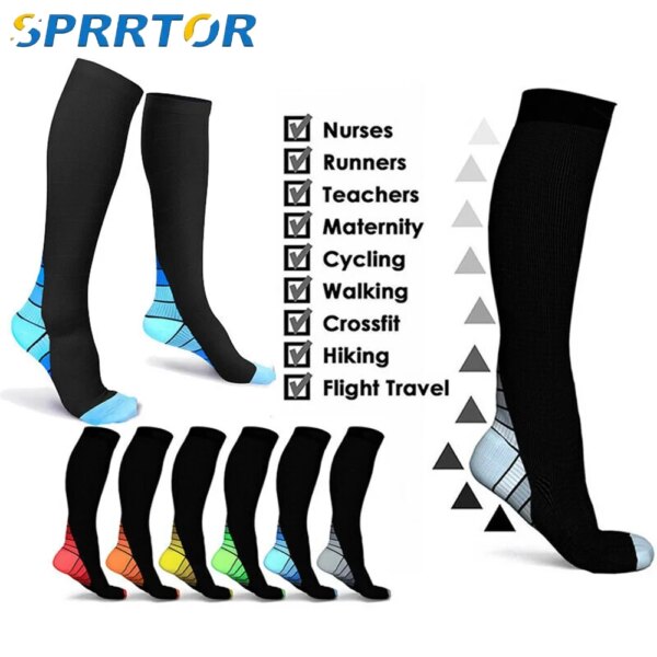 Calcetines de compresión para hombre y mujer, medias deportivas elásticas, pierna bonita, para enfermera, trotar, escalar, ciclismo, ejercicio de vuelo