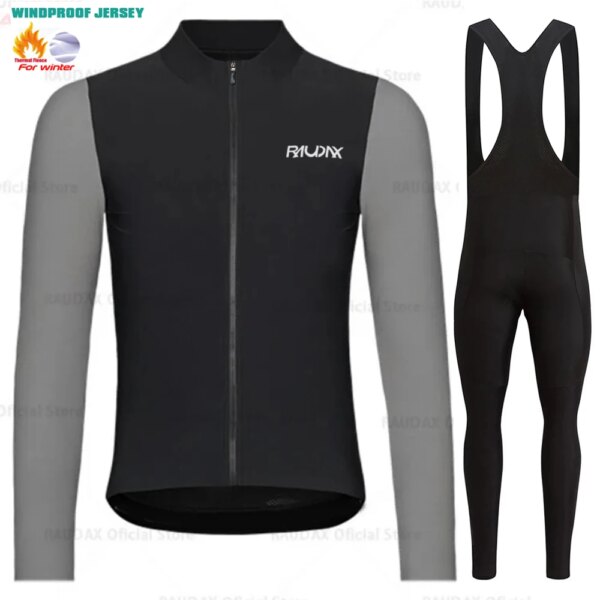 Raudax-Conjunto de camisetas de Ciclismo de lana para Hombre, abrigo de manga larga para invierno, chaqueta para montar en bicicleta, trajes de Ciclismo, 2024