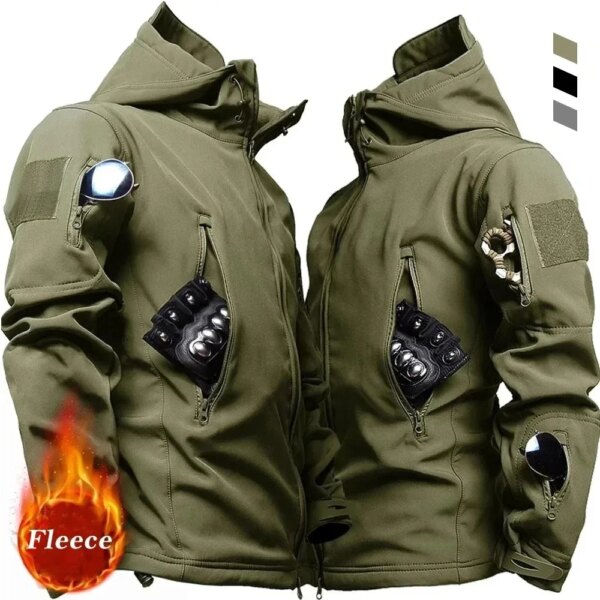 Chaqueta militar informal con capucha para hombre, chaqueta utilitaria para exteriores, chaqueta Bomber de combate táctica impermeable de piel de tiburón a la moda