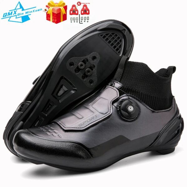 Zapatos de bicicleta de carretera Spd para hombre, tacos de carbono de alta calidad, zapatillas de deporte para ciclismo de montaña con autosujeción, calzado plano para bicicleta de carreras para exteriores para mujer