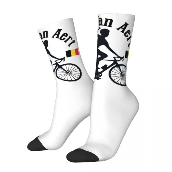 Calcetines con Logo de ciclismo Wout Van Aert para hombre, calcetines informales súper suaves con bandera de Bélgica, accesorios Harajuku, medias de tubo medio