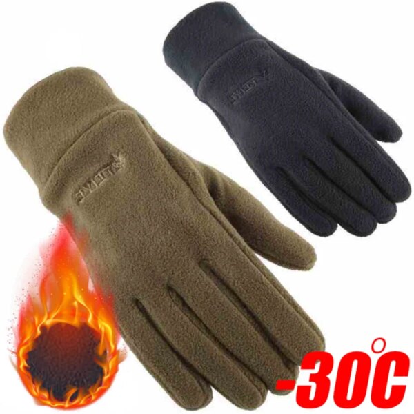 Guantes de invierno para hombre, guantes sólidos de lana Polar para exteriores para mujer, guantes gruesos y cálidos para el frío, guantes de muñeca para ciclismo y motocicleta, dedos completos negros