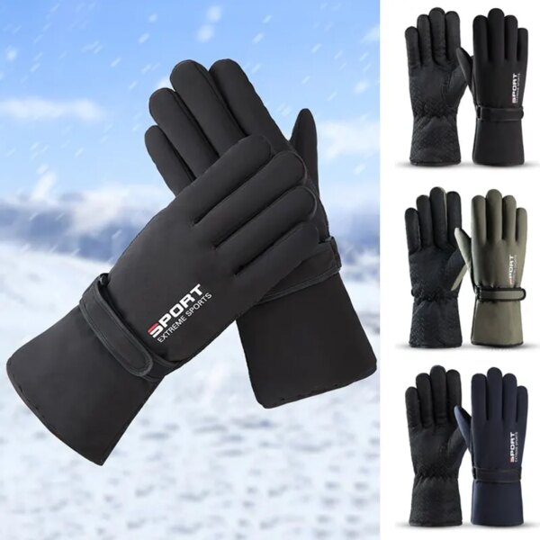 Guantes de esquí de invierno para hombre, cálidos y de felpa, gruesos, impermeables, para ciclismo al aire libre, resistentes al viento y al frío