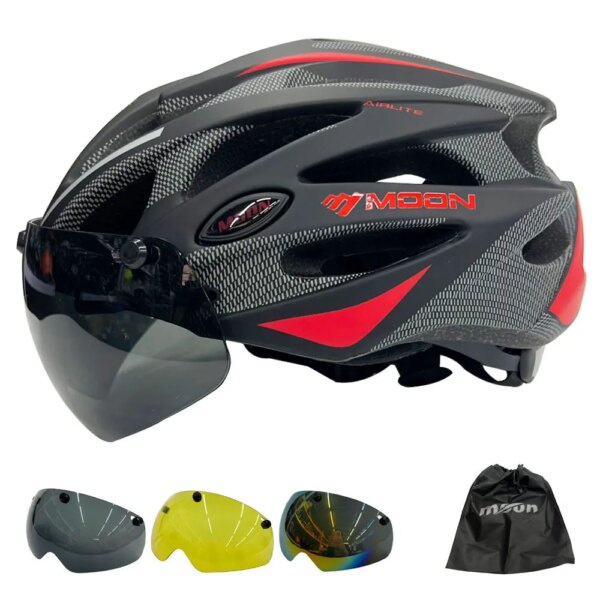 Casco de seguridad en ciclismo ultraligero Moon, casco de bicicleta para motocicleta al aire libre, gafas con visera extraíble, Casco de Bicicleta de carretera de montaña MTB