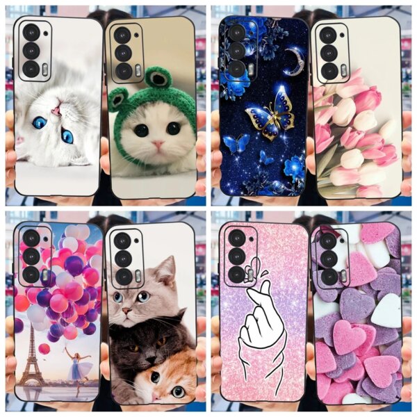 Funda de silicona Moto Edge 20 para Motorola Edge 20 5G, Funda protectora de teléfono con bonitos gatos y mariposas para Moto Edge20 XT2143-1
