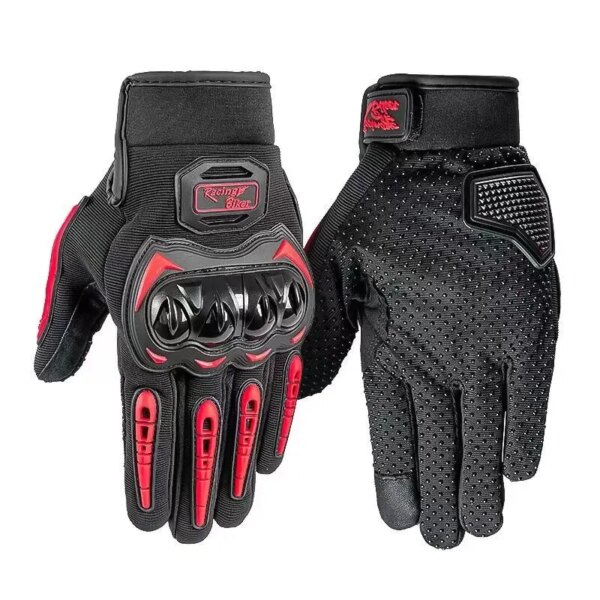 Guantes de moto de cuero genuino para hombre, manoplas de equipo para montar en carretera, color negro, para ciclismo de verano e invierno