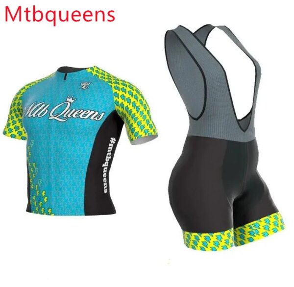 Mtbqueens-Conjuntos de ciclismo de manga corta para hombre, conjunto de Jersey de ciclismo con almohadilla 20D, ropa transpirable para ciclismo de montaña, pantalones cortos con pechera para verano