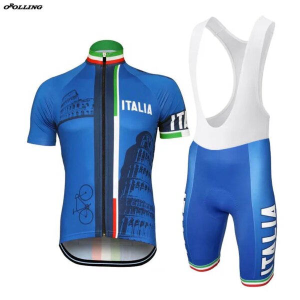 Varios tipos clásicos ITALIA nuevo equipo de ciclismo profesional conjuntos Jersey pantalones cortos personalizados Orolling azul