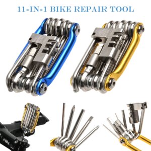Juego de reparación de bicicletas multifunción 11 en 1, herramienta de reparación de bicicletas, llave, destornillador, cadena, radios hexagonales, herramientas de ciclismo de montaña