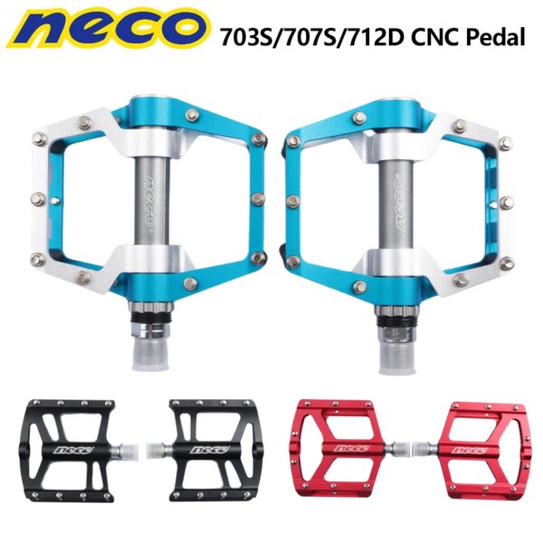 Pedal NECO CNC 703S 707S 712D 100x105mm 92x101mm 90x101mm negro/rojo/azul un par 6061 Pedal de bicicleta de aluminio MTB