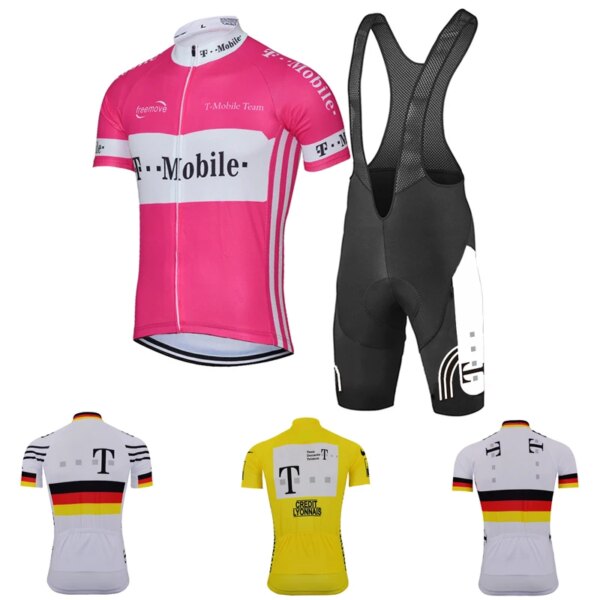 Nuevo conjunto de Jersey de Ciclismo de verano para hombre, camisa rosa MTB, Ropa de bicicleta de manga corta, Ropa de Ciclismo, pantalones cortos con pechera Wea, almohadilla de Gel