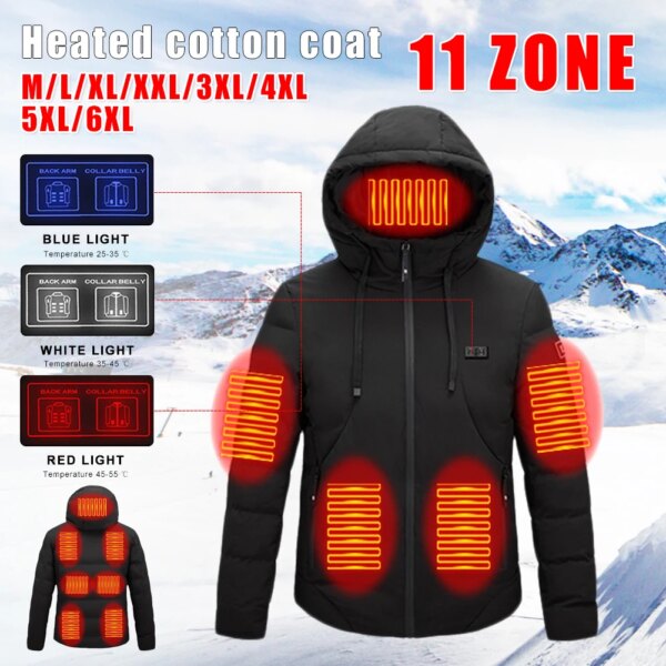 Nueva chaqueta con calefacción inteligente de 11 áreas para hombre, chaquetas con calefacción eléctrica USB para invierno y exteriores, abrigo térmico deportivo cálido, chaqueta cálida impermeable