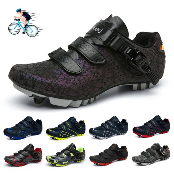 Nuevos zapatos de ciclismo MTB para hombre, tacos planos, botas para bicicleta de carretera, zapatillas de deporte para bicicleta de velocidad, zapatos de carreras SPD para ciclismo de montaña con autosujeción