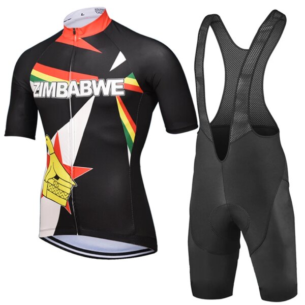 Nuevo equipo de ciclismo del equipo de Zimbabwe para hombres, camisetas negras para bicicletas, camisa, conjuntos de manga corta, ropa para bicicletas, pantalones con pechera, ropa para montar