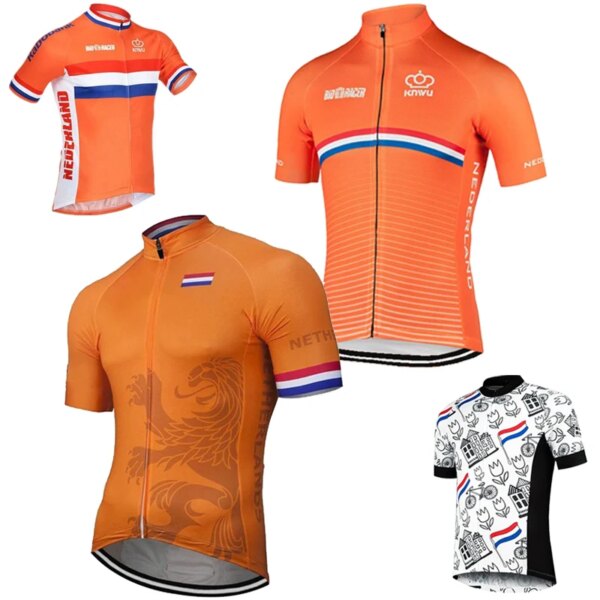 Camiseta de ciclismo del equipo holandés para hombre, ropa de bicicleta naranja, ropa de bicicleta de manga corta personalizable, novedad