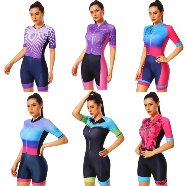 Nuevo conjunto de Jersey de Ciclismo de manga corta para triatlón para mujer, traje, Maillot, Ropa de Ciclismo, camisetas para bicicleta, mono