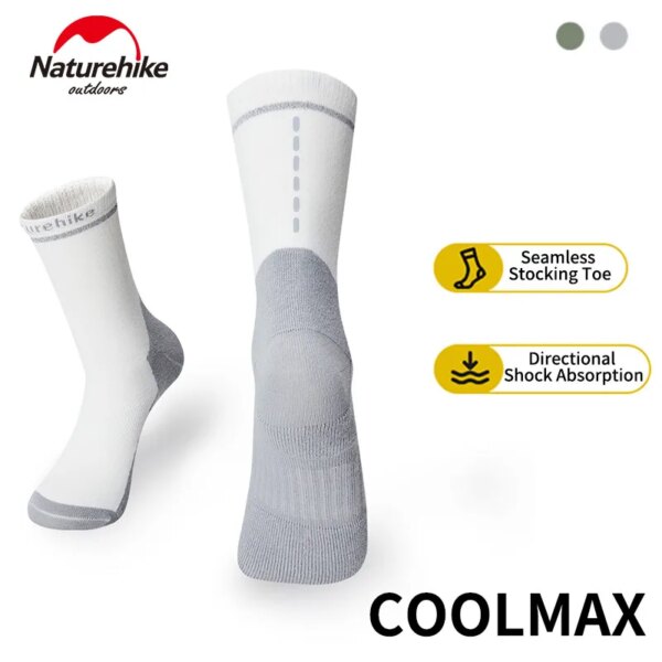 Naturehike-Calcetines de media pantorrilla para ciclismo, absorción de impacto para hombre y mujer, 1 par, calcetines deportivos de algodón transpirables para ciclismo y correr