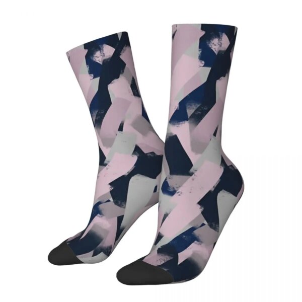 Azul marino, gris y rosa, pinceladas borrosas, camuflaje, ejército, calcetines de invierno unisex, calcetines felices para ciclismo, calcetín loco estilo callejero