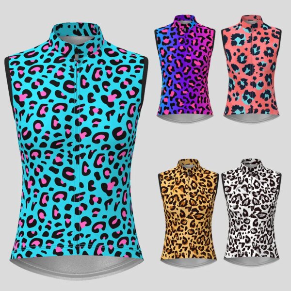 Camiseta de ciclismo para mujer con estampado de leopardo azul, chalecos transpirables sin mangas para deportes al aire libre, camiseta de ciclismo para mujer 2023